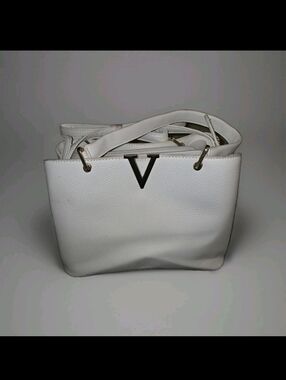 NWT Crossi White With Handle And Crossbody V Tote Handbag Faux Pebble Leather.